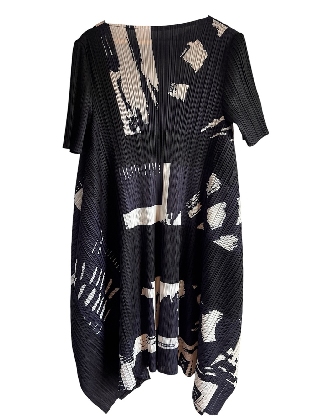 Abstract Pleated A-Line asymmetrical pointed hem midi dress excellent condition - Picture 7 of 11